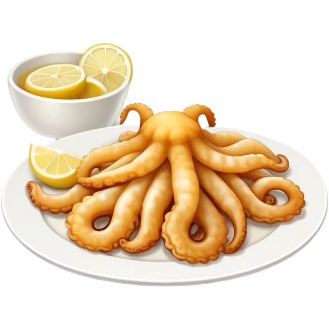 Fried squid Greek snack with a slice of lemon on the side emoji
