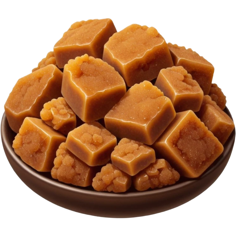 loose mound of dark brown sugar, moist and clumpy texture, rich amber color, fine but irregular granules forming soft clusters, matte finish, natural stickiness from molasses, soft lighting, subtle shadows, emoji scale emoji
