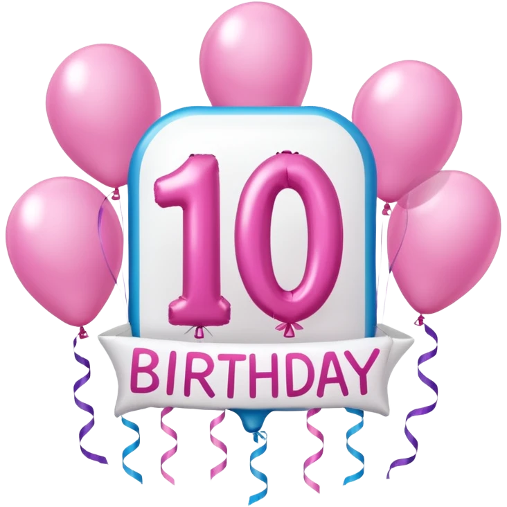 birthday sign in pink and white with ballons emoji
