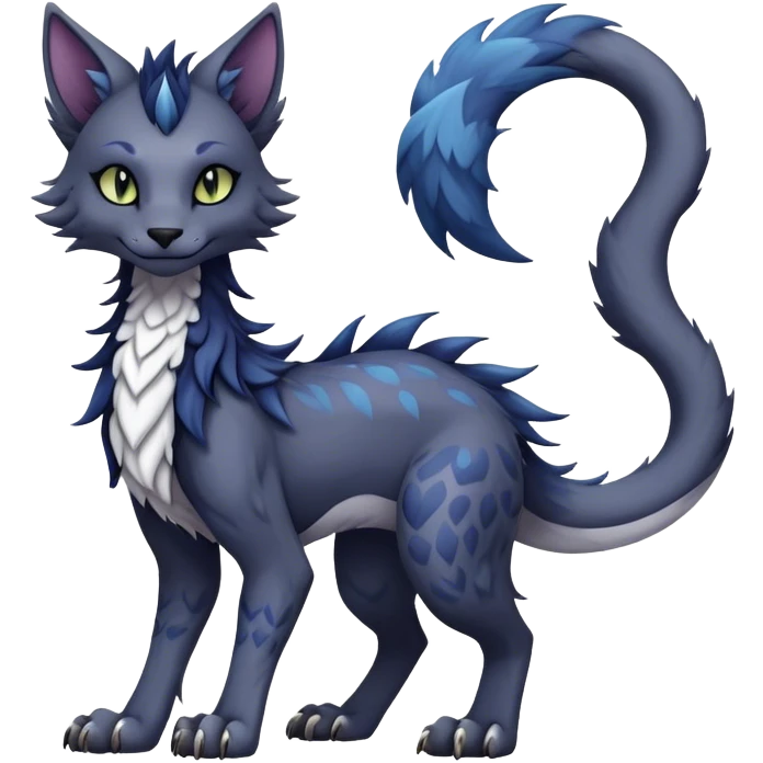 Kawaii dark edgy fantasy ethereal feline-vernid-sergal-fursona animal creature with a tufted tail full body with intricate markings  emoji