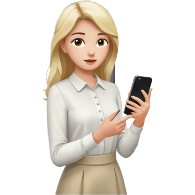 a young woman standing inside a modern train carriage. one hand is holding a vertical pole with one hand while looking at her smartphone in the other. emoji