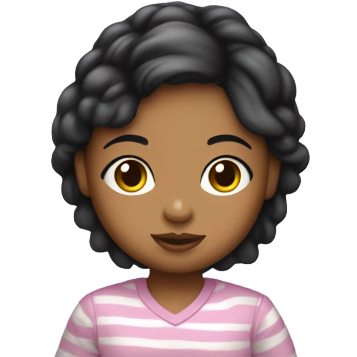Chica con cabello negro y rayas blancas con un bebé emoji