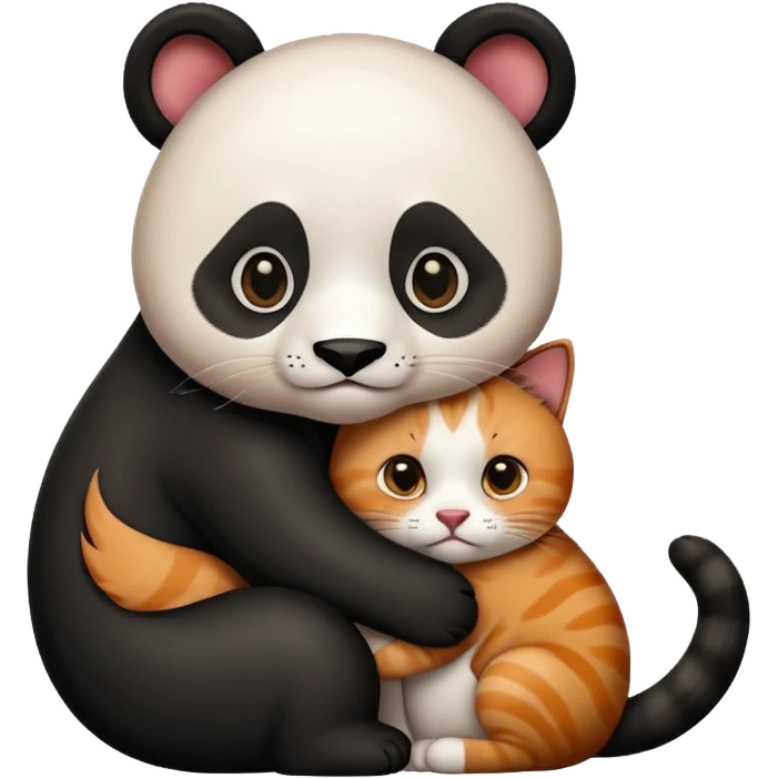 Panda hugging a  cat. The cat has 4 half its face ginger and the other half black emoji