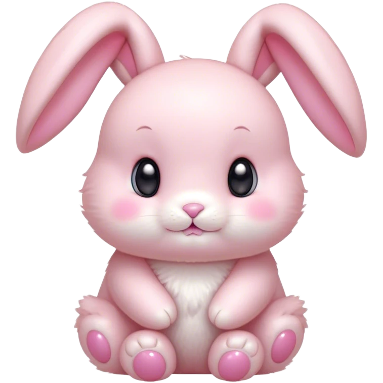 Cinematic adorable pastel pink bunny, chubby cheeks, tiny paws, sparkling round eyes, soft fur with a gentle glow, slightly tilted head, wearing a tiny bow, irresistibly cute and heartwarming. emoji