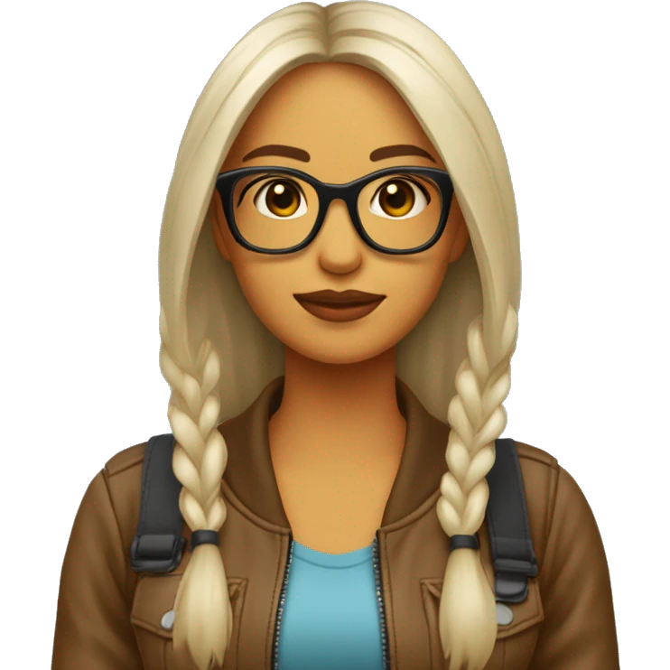 Chica de cabello largo color café con lentes y chamarra negra  emoji
