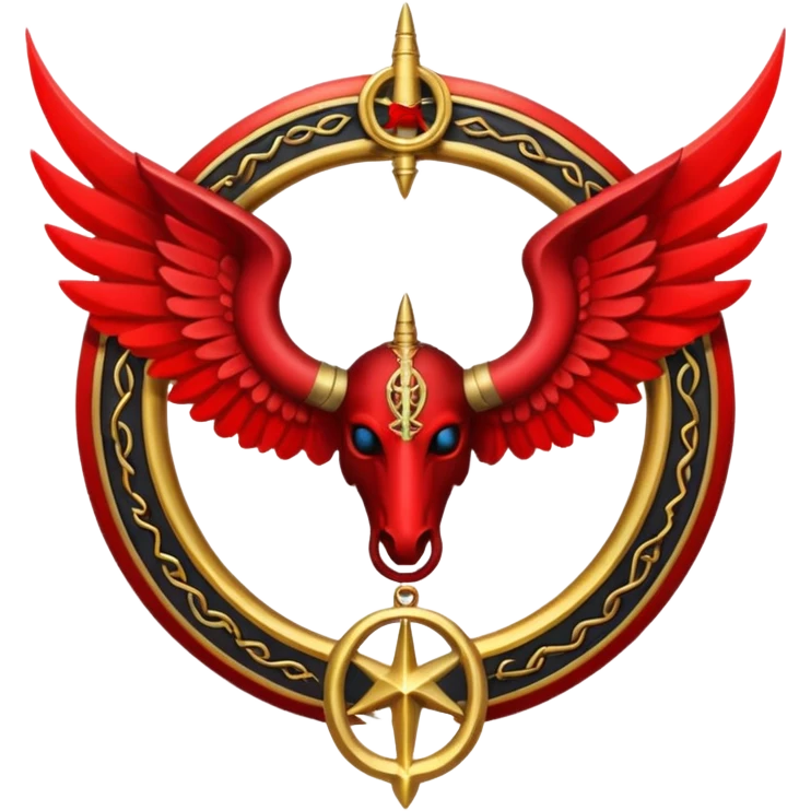 Holy Emblem with black wings and horn and red tetragrammaton in the middle emoji