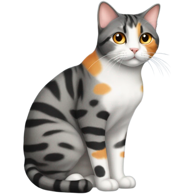 Grey and black tabby with white legs loving a calico cat emoji