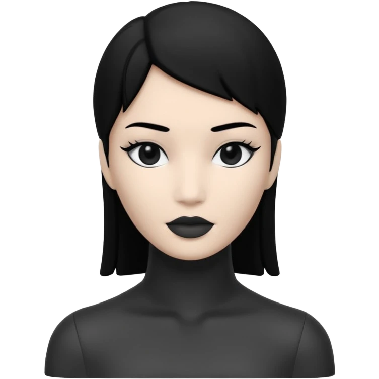 Matte black mannequin in the style of a default avatar. Monochrome with no lines. The eyes should be as matte black as the hair. emoji