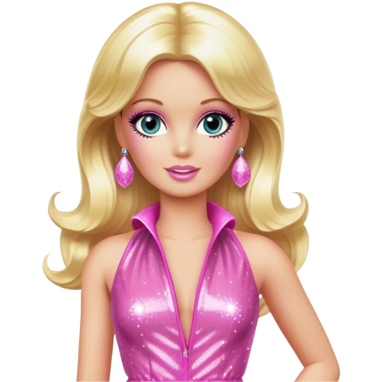 Blonde disco Barbie, 1970's, pink sparkly jumpsuit  emoji