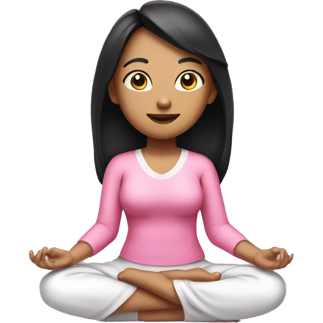 a girl in pink clothes with black hair with white skin sits in the lotus position emoji