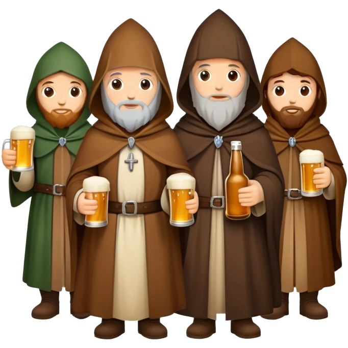 group of medieval pilgrims with cloaks and beer bottles emoji