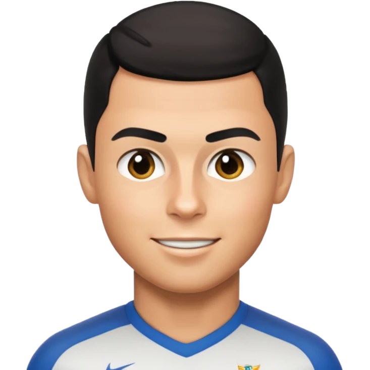 Cristiano Ronaldo apple style emoji, winking, short hair, athletic look emoji