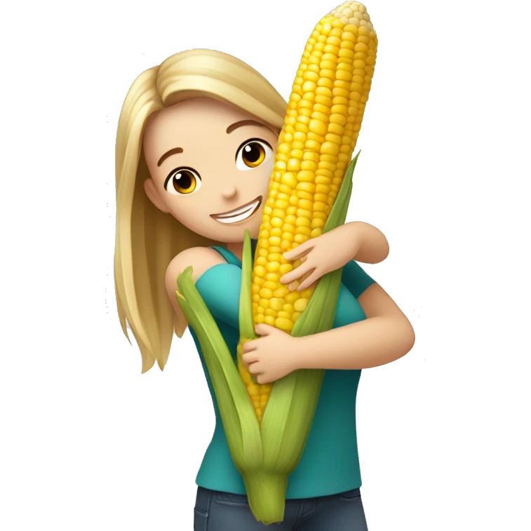 Happy white girl hugging corn emoji