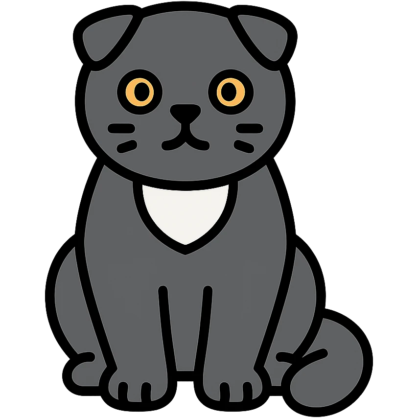 black Scottish fold cat with white spot on the chest emoji