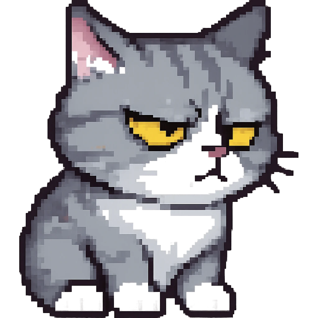 Create a cute mad cat giving a side glare in the same style as the reference image, with no background. emoji