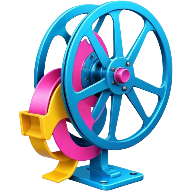 Bright, colorful icon symbolizing Animation and Motion Design with a transparent background. Include a dynamic motion effect, such as a spinning film reel or a stylized character in motion. Use vibrant colors like neon blue, pink, and yellow, with a modern, techy feel.  emoji