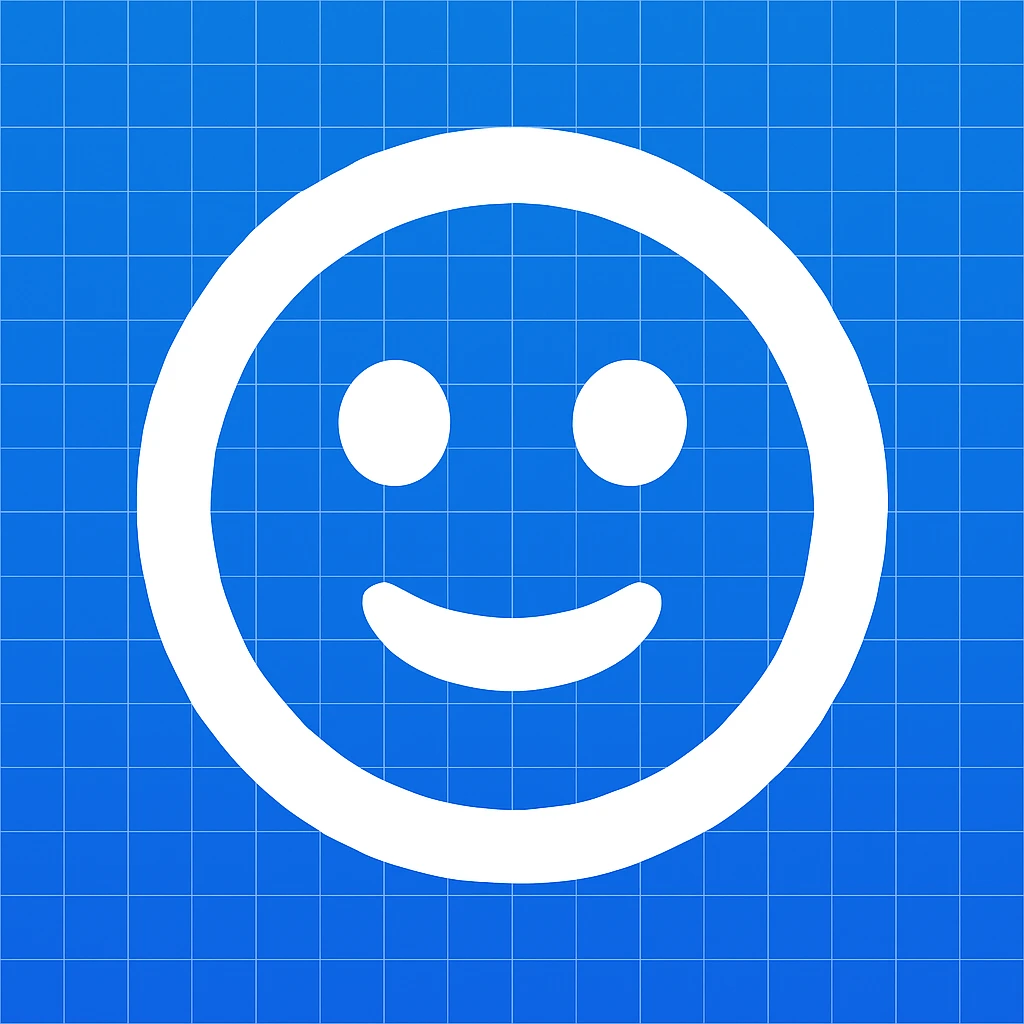 Frame 10: Fully blue blueprint background with all grid lines drawn, smiley face unchanged (keyframe for morph animation) emoji