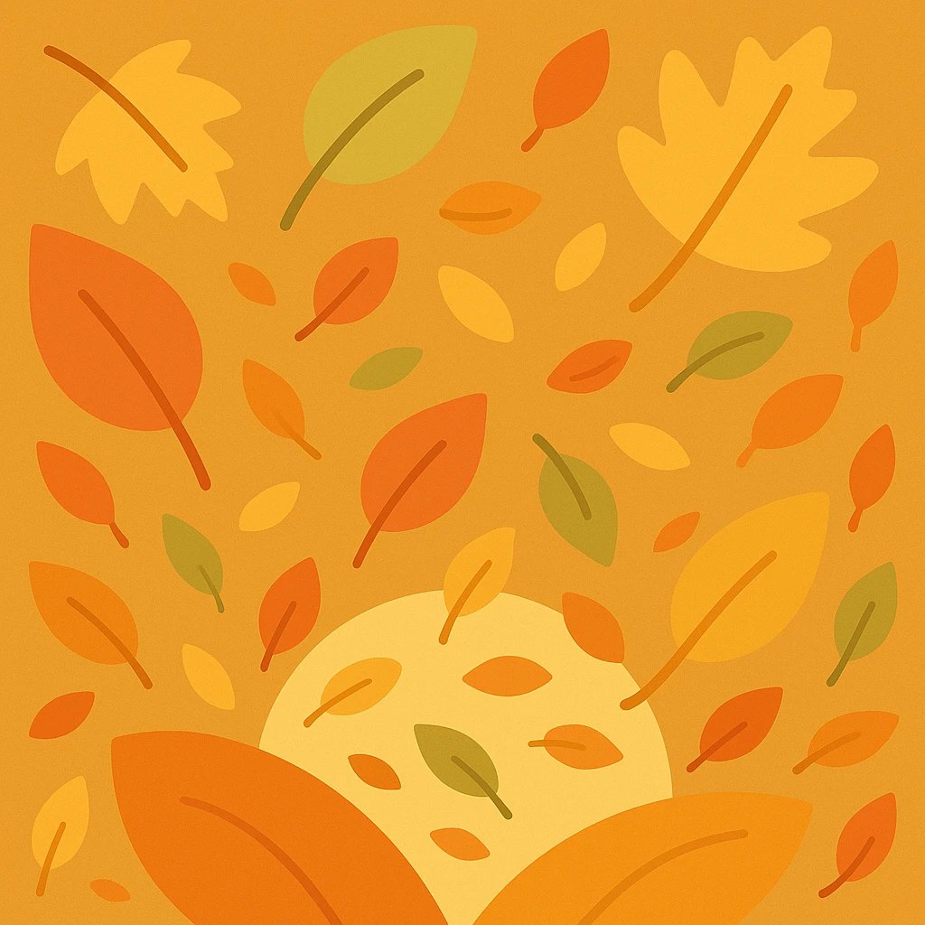 Make the image incorporate falling leaves throughout the square, keeping the original warm color palette and style of the lineal color icon emoji