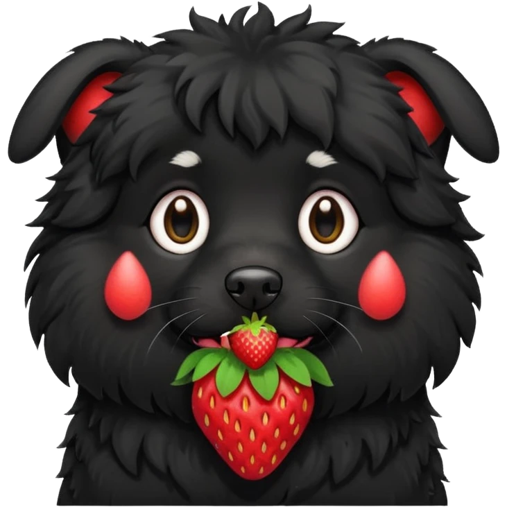 A black fluffy dog with a strawberry emoji