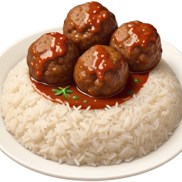 Kofte Cinematic Realistic Kofte Dish Emoji, depicted as spiced meatballs served alongside a portion of fragrant rice, rendered with rich textures and warm, appetizing lighting. emoji