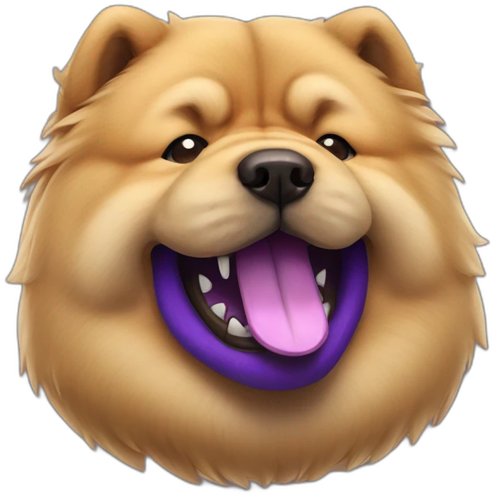 Chow chow dog with purple tongue emoji
