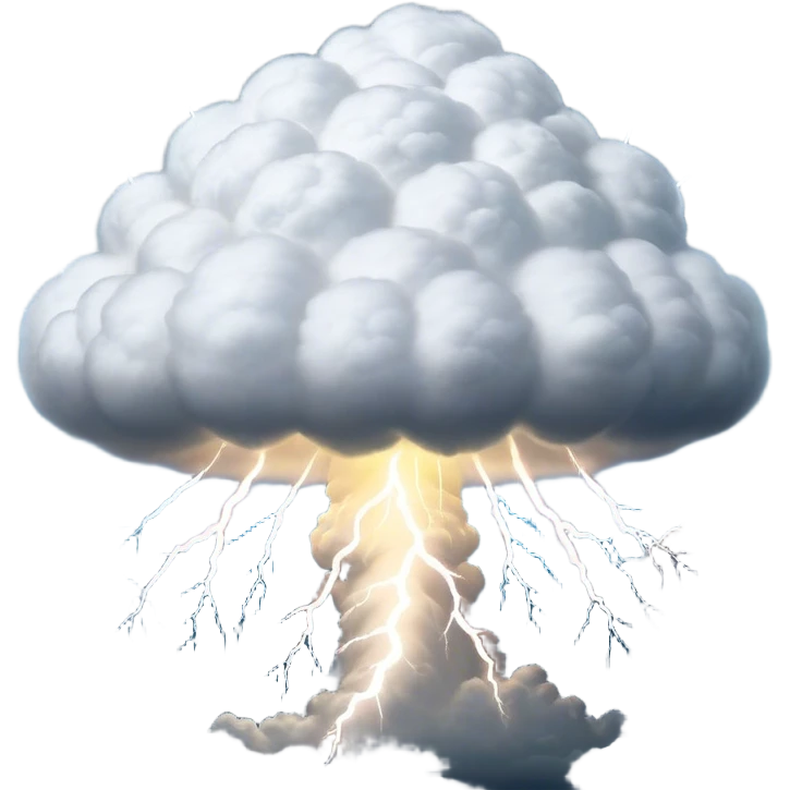 Cinematic Realistic Cumulonimbus Emoji, Towering and imposing, with dark, dramatic clouds reaching up into the sky in a billowing formation. Lightning flickers within, and the atmosphere is charged with energy, signaling a powerful storm ahead. Soft glowing outline, capturing the essence of raw power, intensity, and nature’s fury in a mighty cumulonimbus cloud! emoji