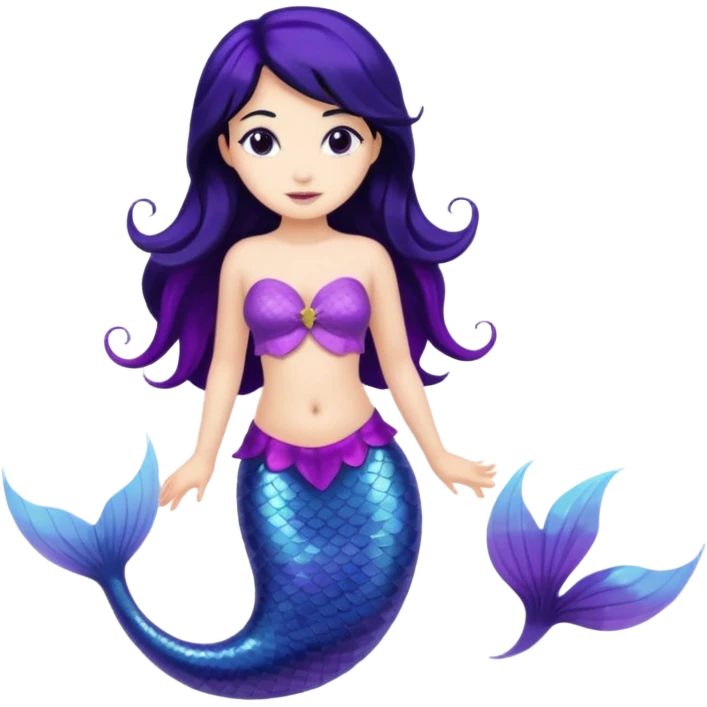 Mermaid with black hair and purple tail  emoji