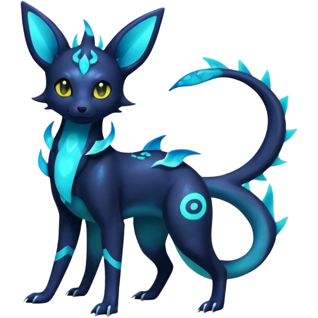 Shiny Aural Iridescent Fluorescent Bioluminescent Umbreon-Amaura-Salandit-Vaporeon-Fakémon-fusion (full body) emoji