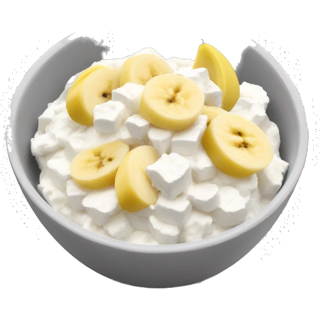 Cottage cheese in a bowl with banana slices as a topping emoji
