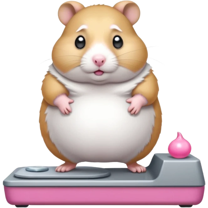 fat hamster pregnant belly stepping on a broken scale looking guilty emoji
