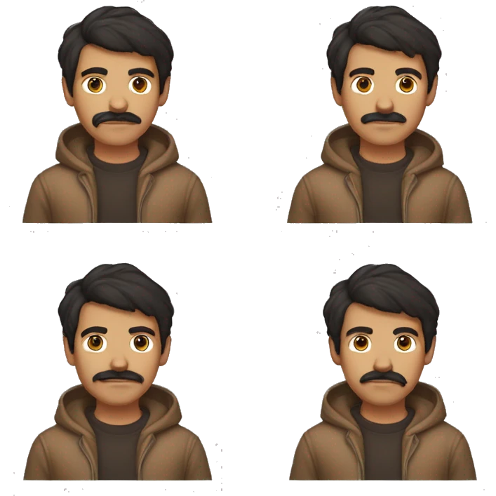 A 27-year-old wheat-skinned boy with dark hair and mustache with brown hoodie emoji