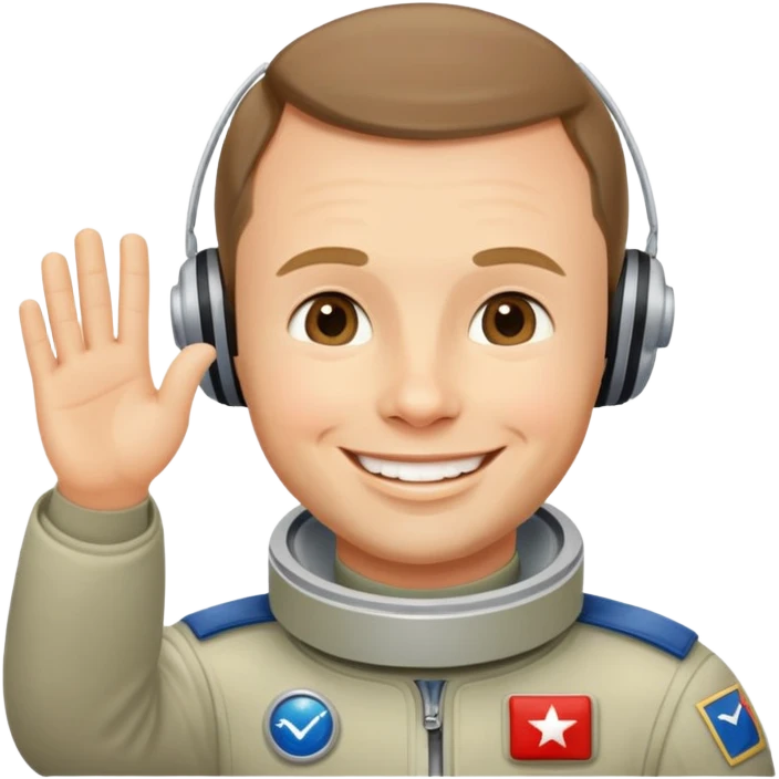 Юрий Гагарин улыбается и машет emoji
