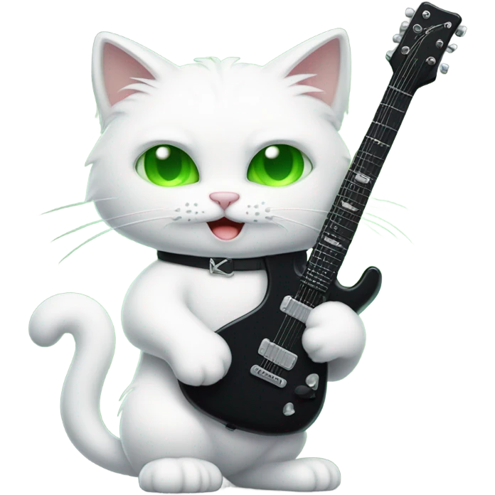 white cat playing a black rock guitar emoji