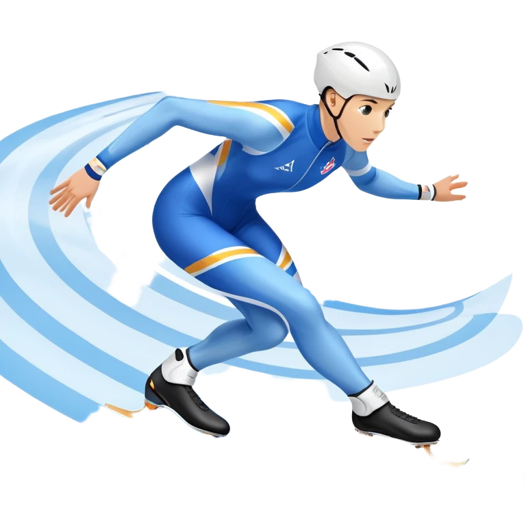 An icon showing a speed skater gliding on a professional oval ice track, captured in mid-motion with aerodynamic posture and sleek skates. The background features snowy mountains, flags, and a clear blue sky. Transparent background reflects the speed and elegance of the sport. emoji