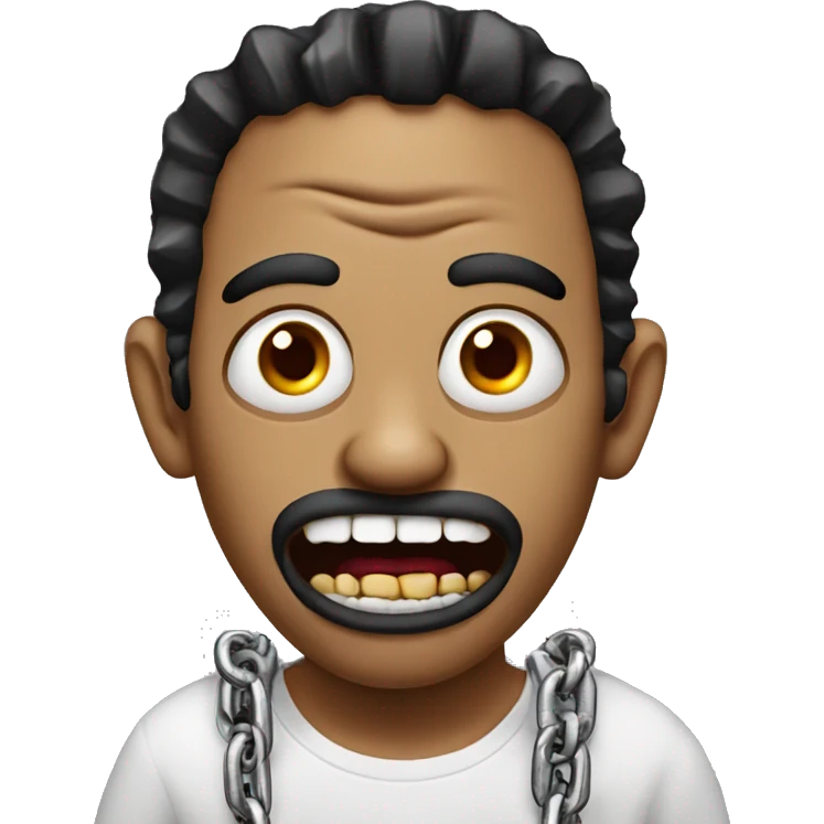 man with  with earrings and a chain. he has his tounge out and he has zombie hands emoji