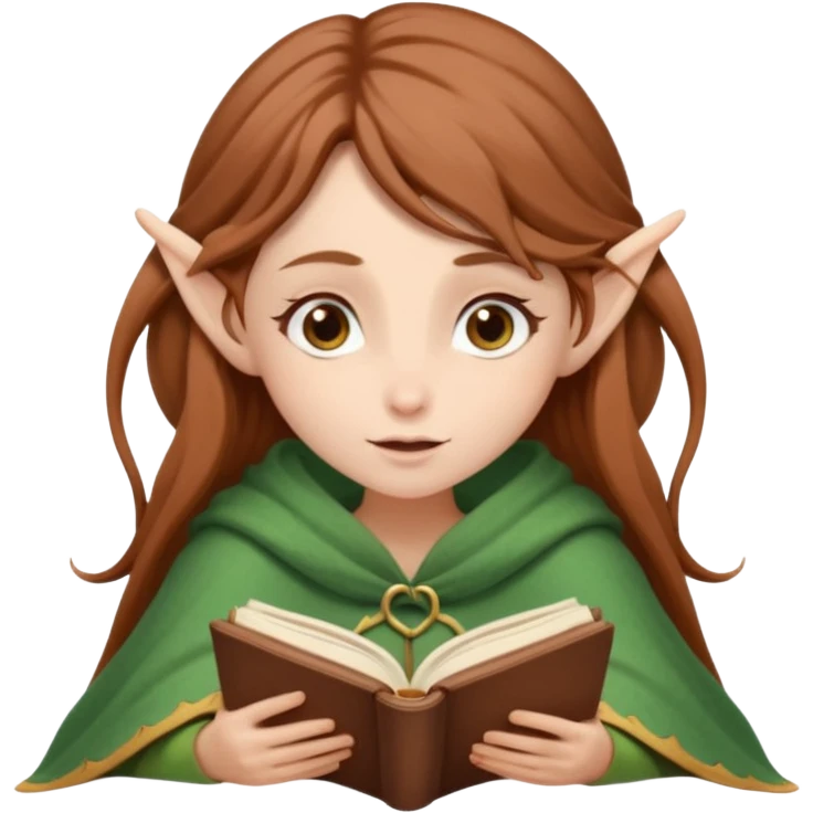 elf-like girl with windswept chestnut hair reading a book under a blanket – cozy and dream emoji