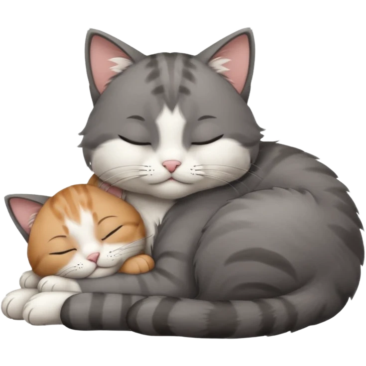 dark grey and white small cat with closed eyes, leaning his head on his paw while leaning on his elbow lying down emoji
