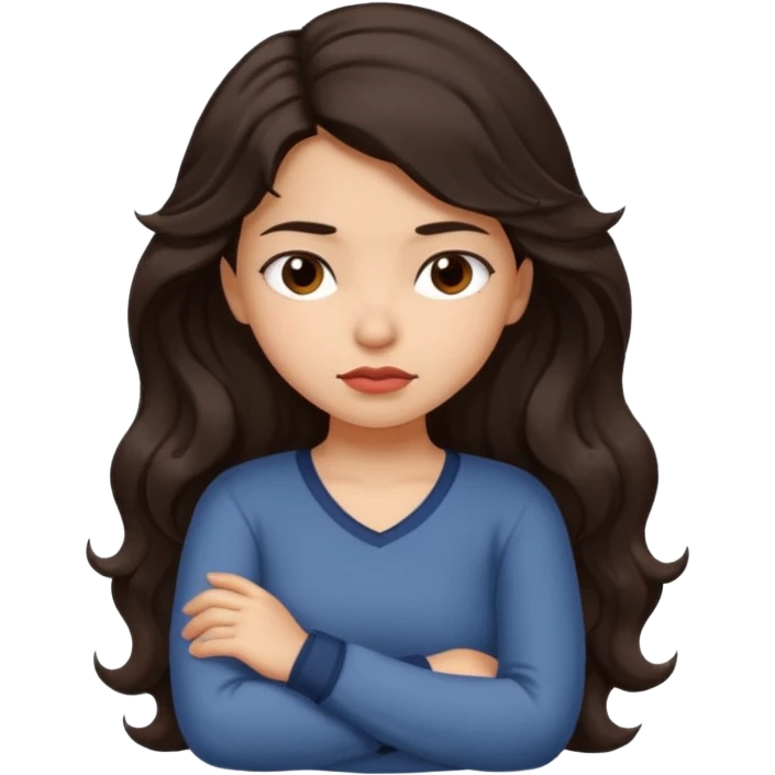 Hispanic girl with long wavy hair crossing her arms and pouting emoji