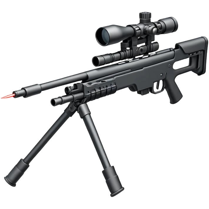 Mini ICBM launching lightweight sniper rifle wire stock, extended mag, assassin, bipod, laser emoji