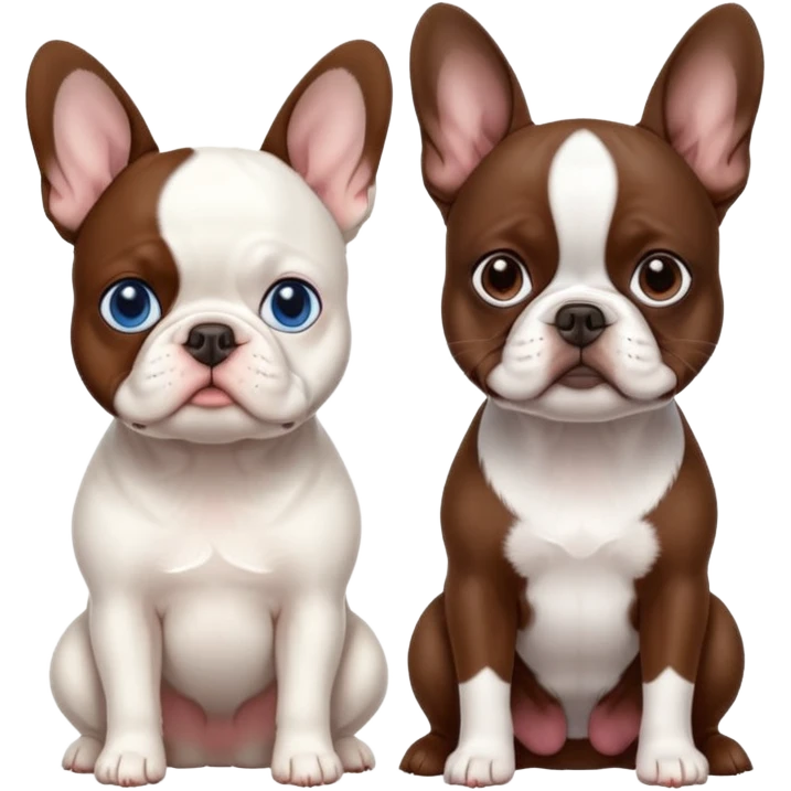 All pure White French bulldog with blue eyes sitting next to brown Boston terrier emoji