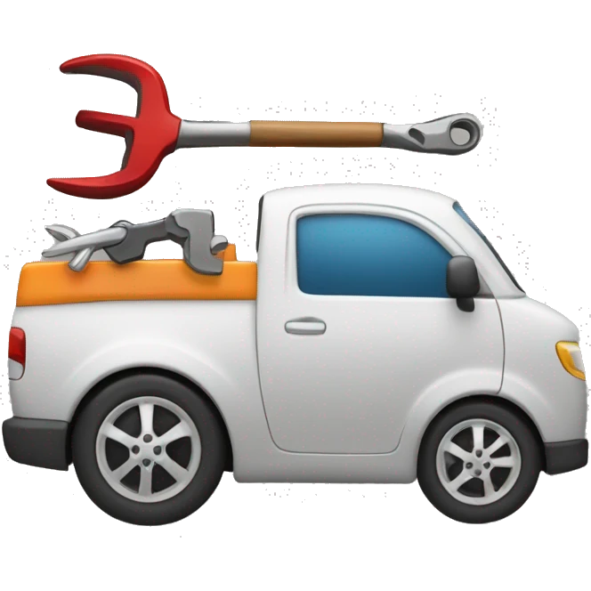 An emoji showing a car in front of a workshop, surrounded by tools (like a wrench and hammer). emoji
