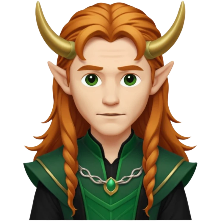 Loki, Mischief God from Norse Mythology with long reddish blonde hair, dark green and black outfit emoji