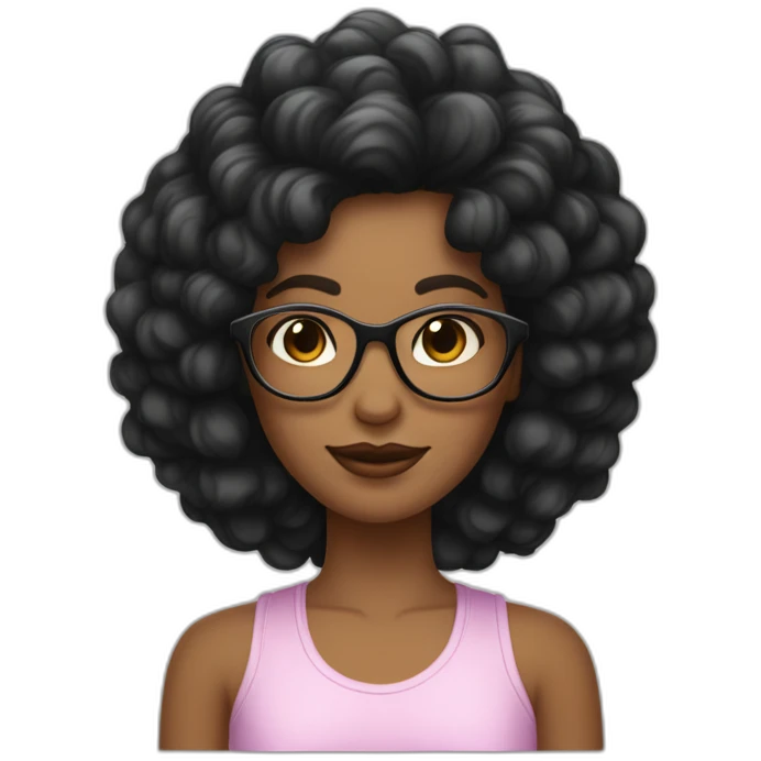 Fille peau clair cheveux noirs longs ondulés et lunettes de vue emoji