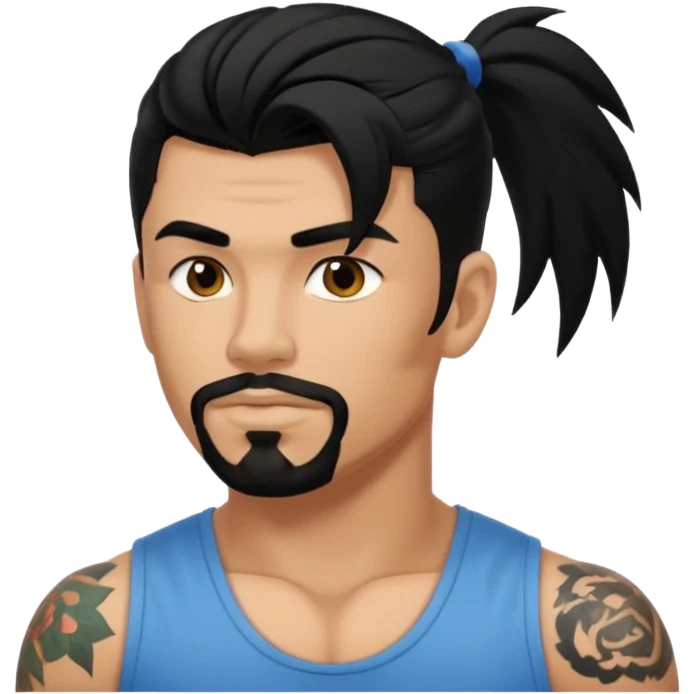 a guy with mullet and tattoos. Black hair. Muscled emoji