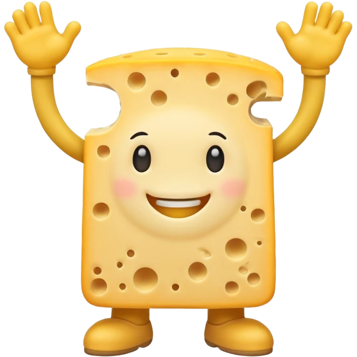 A cheese with arms and legs and gritted teethwith the arms being half circles emoji