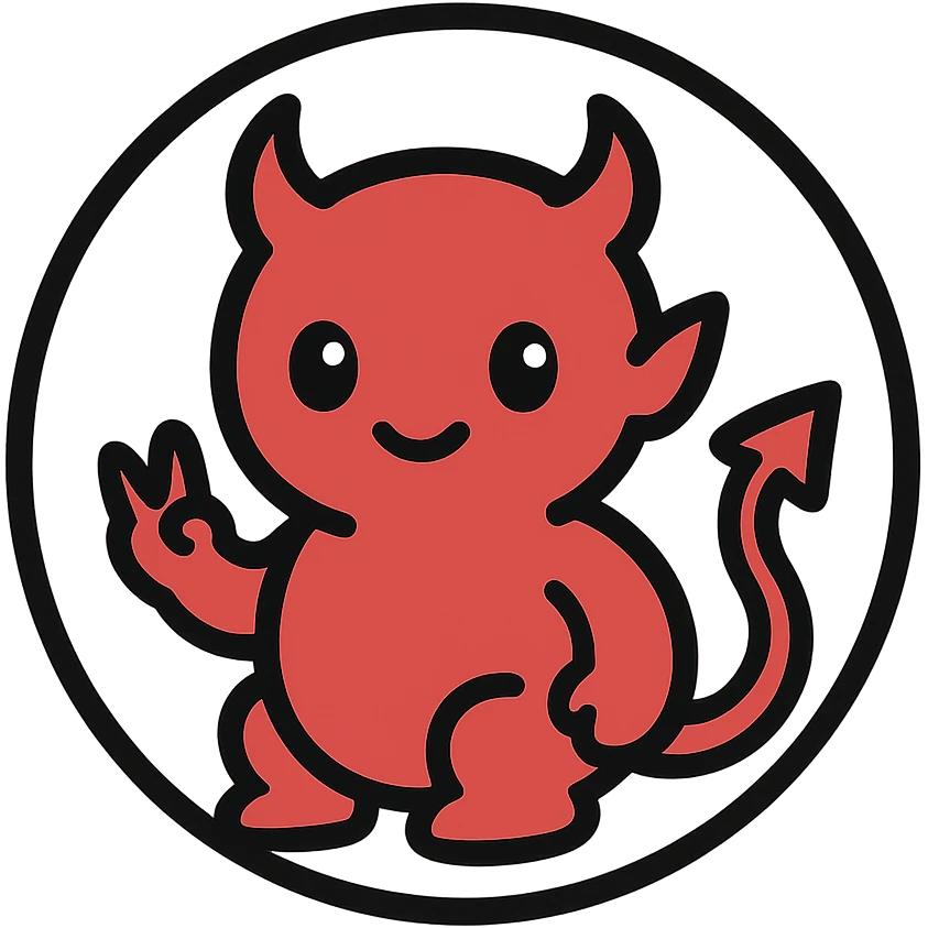 little alchemy style icon
subject: crimson devil
border: medium-black
shape: round, circular
background: white
style: full color fill with medium black outlining emoji