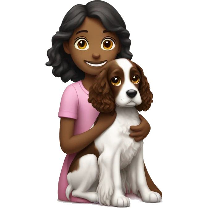 small girl big girl hug springer spaniel emoji