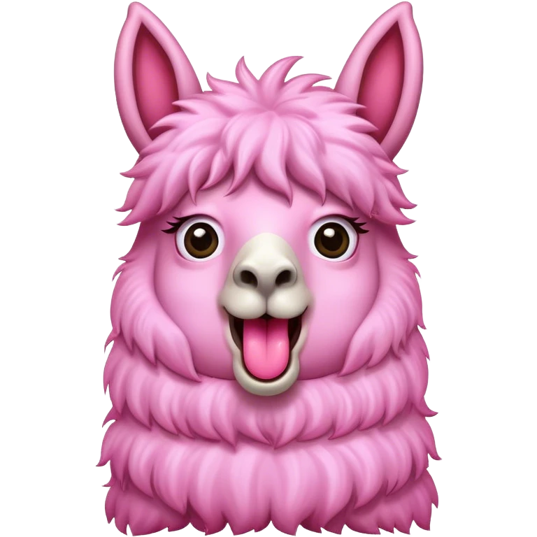 a pink llama with a surprising face, wide eyes, long tongue out emoji