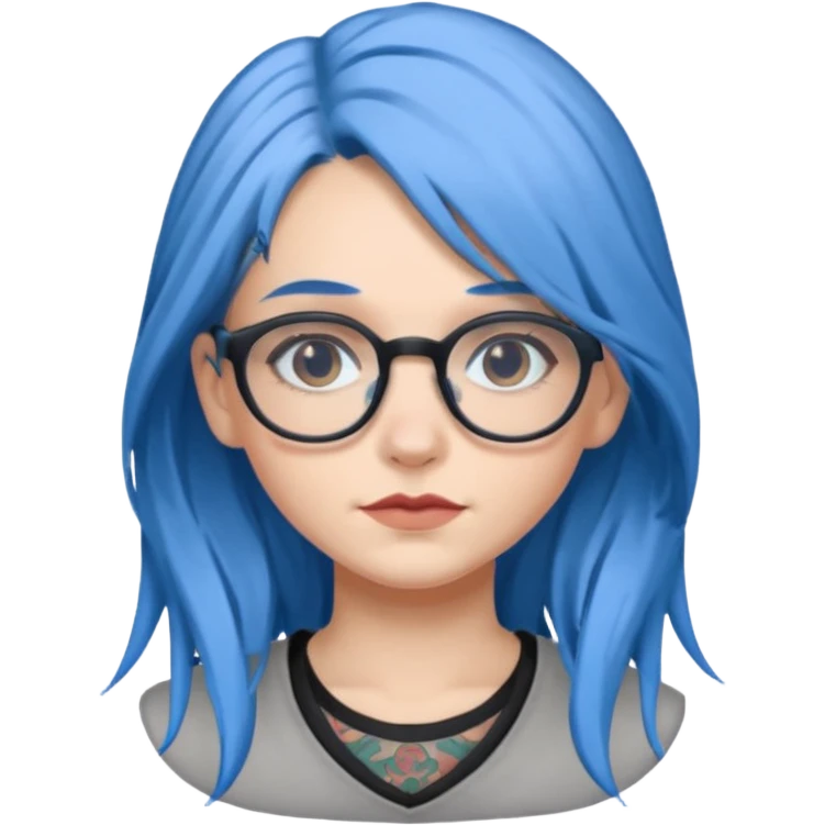Tattooed & Blue Haired with glasse long hair gray girl emoji