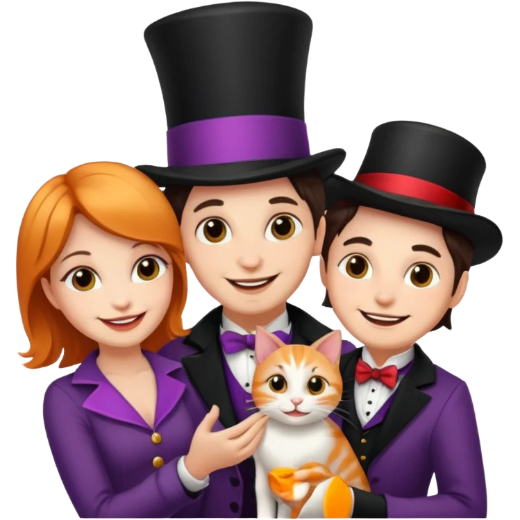 magician couple and their pet cat emoji
